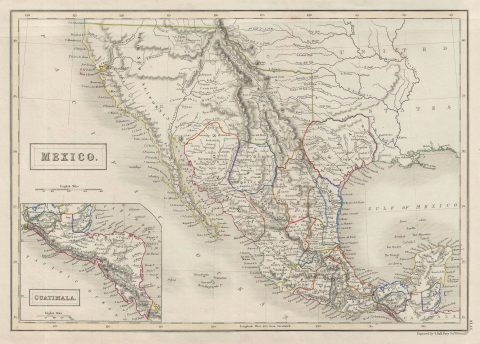 1840 Black Map of Mexico and Texas as  a Republic