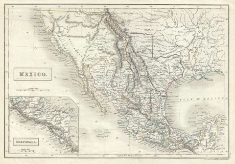 1844 Black Map of Texas (Republic of Texas), California, and Mexico