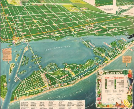 1955 Mahn / Scenotour Pictorial Bird's-Eye View Map of Miami, Florida