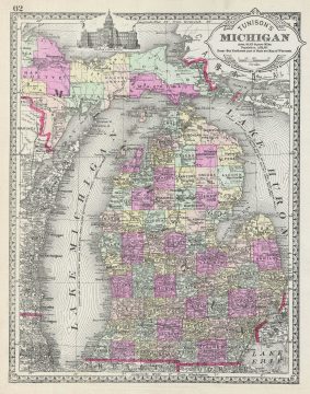 1887 Tunison Map of Michigan