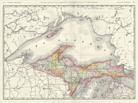 1889 Rand McNally Map of the Northern Michigan and Lake Superior
