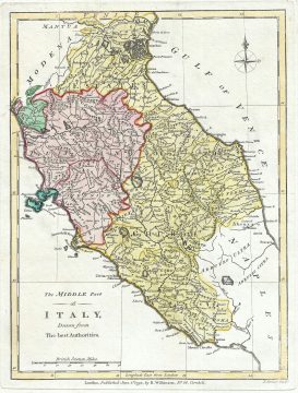 1792 Wilkinson Map of Tuscany and the Papal States, Italy