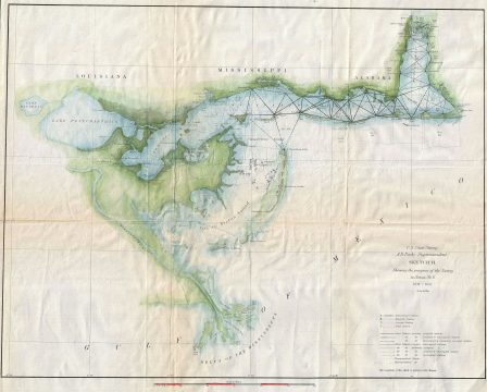 1853 U.S. Coast Survey Map of Lake Pontchartrain, New Orleans, and the Mississippi Delta
