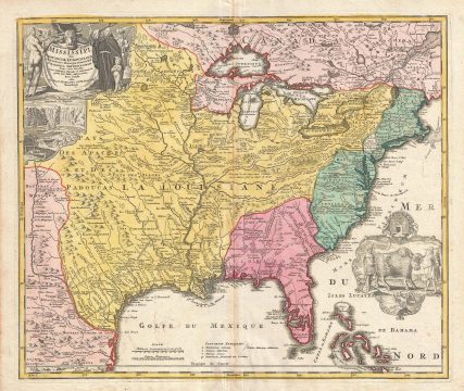 1720 Homann Map of the Mississippi Valley and British Colonies