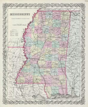 1856 Colton Map of Mississippi