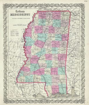 1859 Colton Map of Mississippi