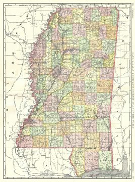 1892 Rand McNally Map of Mississippi