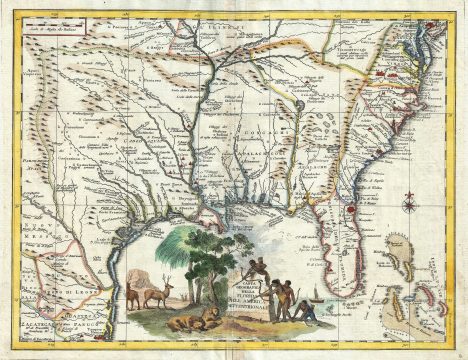 1740 Albrizzi Map of Louisiana, Florida, Texas, Carolina and Virginia