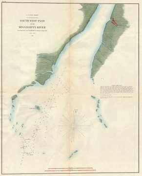 1862 U.S. Coast Survey Map of the Mississippi River, South West Pass