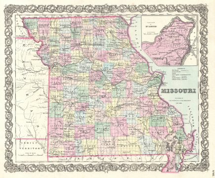 1855 Colton Map of Missouri