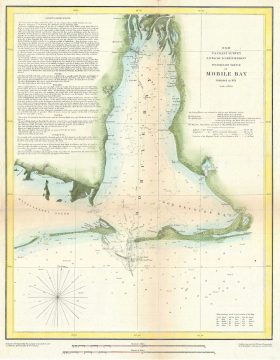 1851 U.S. Coast Survey Map or Chart of Mobile Bay, Alabama