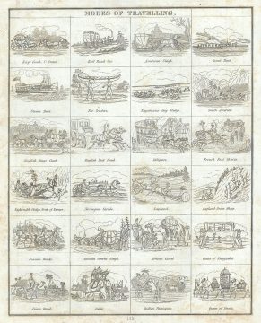 1835 Bradford Map or Chart Illustrating the Different Modes of Travelling around the World
