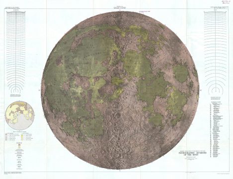 1961 U.S.G.S. Physical Map of the Moon (wall map) - landmark Lunar map!