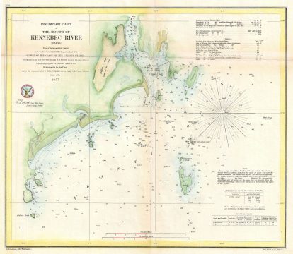 1857 U.S. Coast Survey Chart or Map of the Mouth of the Kennebec River, Maine