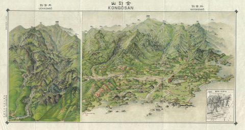1923 or Taisho 12 Japanese Panoramic Map of Diamond Mountain, Kungangsan, Korea