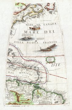1688 Coronelli Globe Gore Map of NE North America, the West Indies, and NE South America