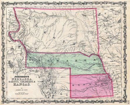 1862 Johnson Map of Kansas, Nebraska and Dakota