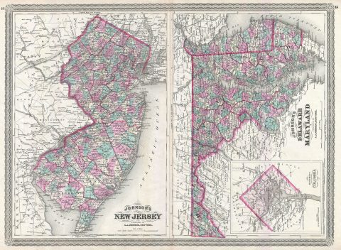 1870 Johnson Map of New Jersey, Maryland and Delaware