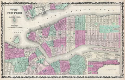 1863 Johnson Map of New York City and Brooklyn