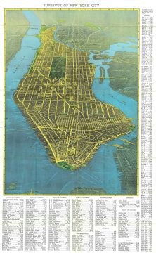 1937 Freedman Bird's Eye View Map or View of New York City