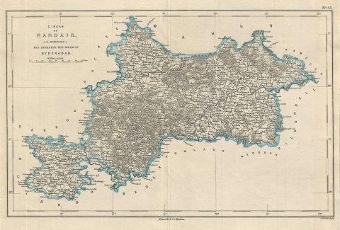 1854 Pharoah Map of Nanded and Adilabad in Maharashtra and Telangana, India