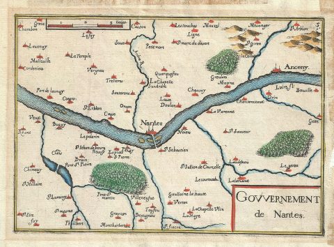 1634 Melchior Tavernier Map of Nantes, France (Muscadet Wine Region)