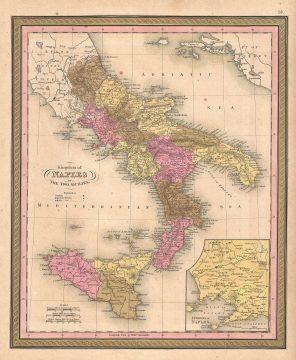 1850 Mitchell Map of Southern Italy: The Kingdom of Naples or the two Sicilies