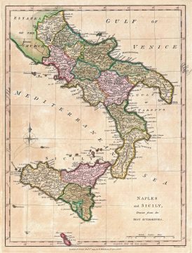 1794 Wilkinson Map of Southern Italy:  Naples and Sicily