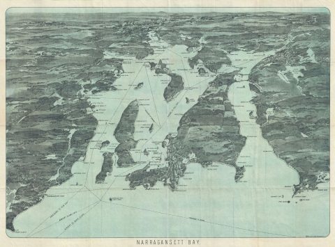 1900 Walker Map and View of Narragansett Bay, Rhode Island