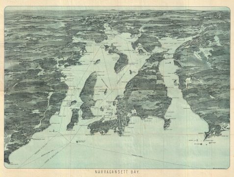 1900 Walker View Map of Narragansett Bay, Rhode Island