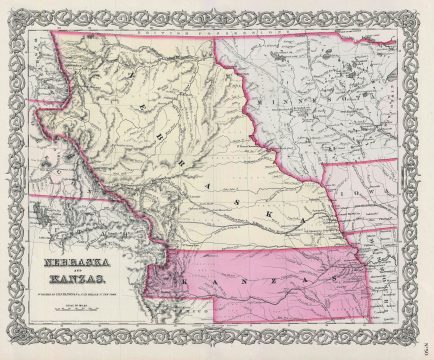 1856 Colton Map of Nebraska and Kansas