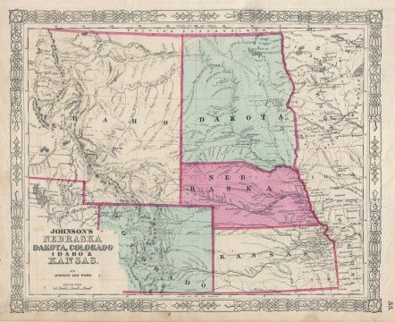 1863 Johnson Map of Nebraska, Dakota, Idaho, Colorado and Kansas