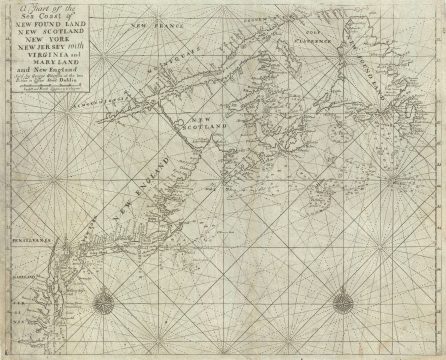 1749 Grierson 'Pirate' Nautical Chart of New England, New York, Maritime Provinces