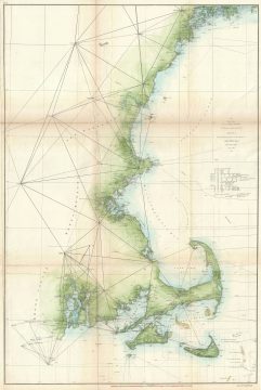 1861 U.S. Coast Survey Map of the New England Coast from Connecticut to Maine