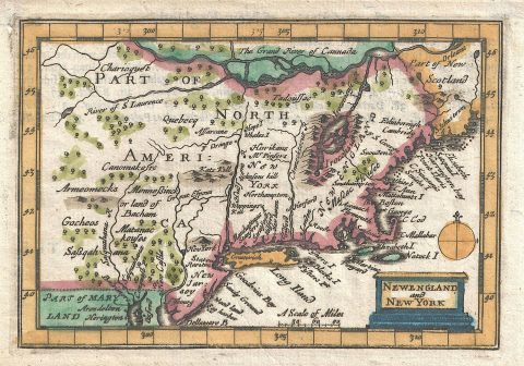 1675 John Speed (Bassett and Chiswell) Miniature Map of New England and New York