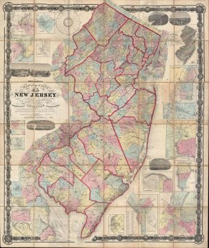 1860 Kitchell Case or Wall Map of New Jersey