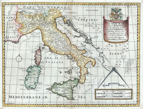 1712 Wells Map of Italy