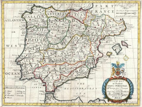 1700 Wells Map of Spain and Portugal