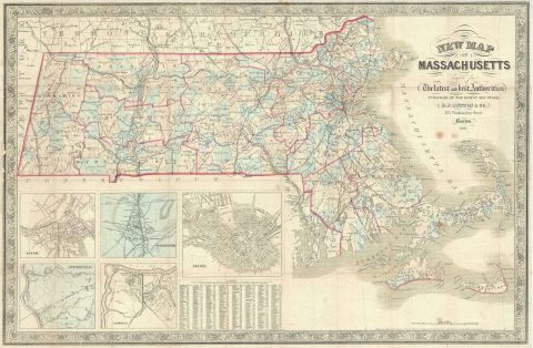 1868 Dutton Pocket Map of Massachusetts