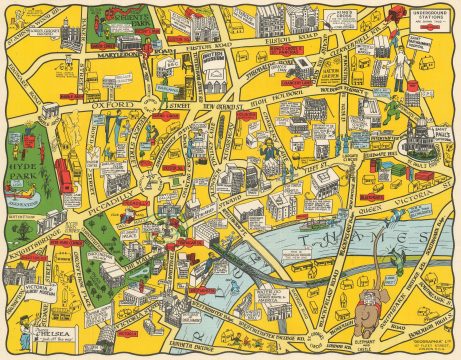 1930 Geographia Pictorial Map of London, England