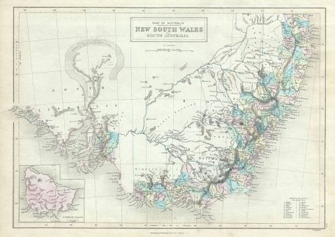 1851 Black Map of New South Wales, Australia