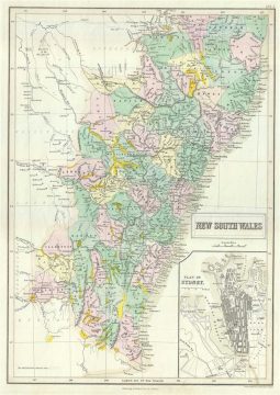 1854 Black Map of New South Wales, Australia