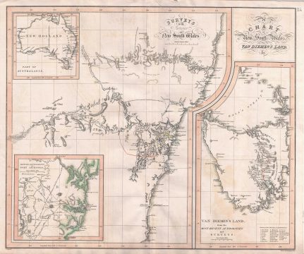 1827 Aspin Map of the Oxley Expedition New South Wales, Australia and Tasmania