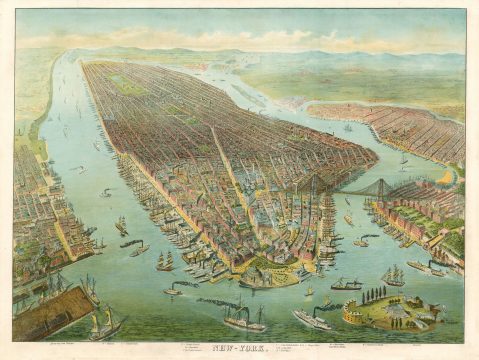 1898 Wachsmuth/ Molitor Bird's Eye View map of New York City