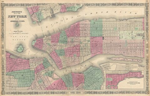 1866 Johnson Map of New York City and Brooklyn