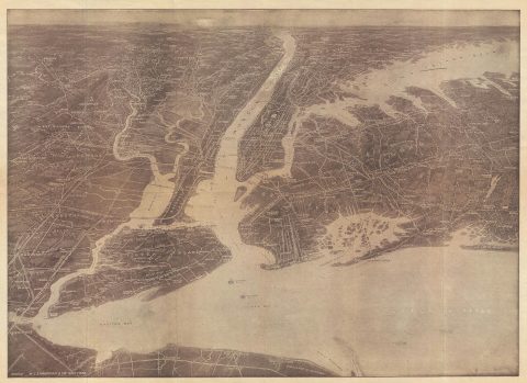 1925 Hammond Birds Eye View Map of New York City and Vicinity