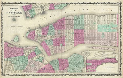 1863 Johnson Map of New York City and Brooklyn