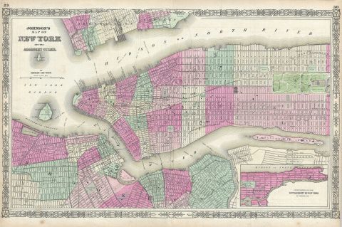 1864 Johnson Map of New York City and Brooklyn