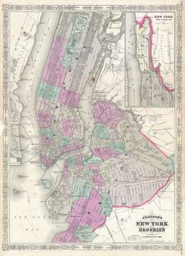 1866 Johnson Map of New York City and Brooklyn