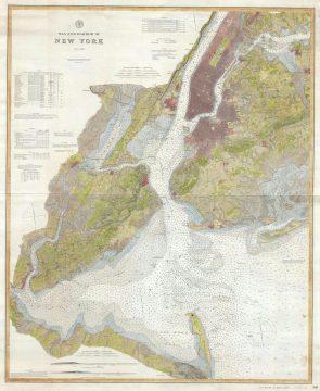 1889 Wall Map Sized U.S. Coast Survey Map of New York City and Harbor